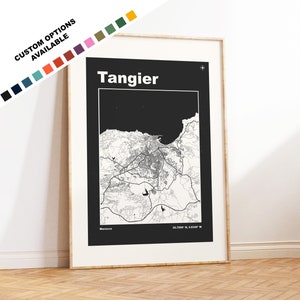 Impression de carte de Tanger - Options/couleurs personnalisées disponibles - Impressions ou impressions encadrées - Tanger, Maroc - Texte personnalisé pour cadeau