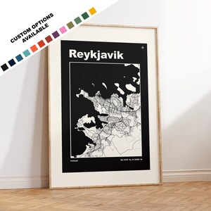 Impression de carte de Reykjavik - impression, encadrée ou sur toile - affiche de Reykjavik - Reykjavik Islande - options de texte personnalisées - art mural carte - cadeau