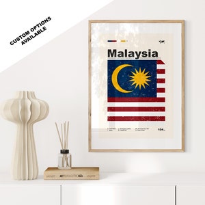 Malaysia Flag Print - Flag Poster - Mid Century Modern - Custom Options Available - Framed or Canvas Prints Available - Custom Gift