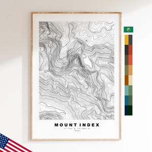 Mount Index-kaartafdruk - contourkaartafdruk - topografische kaart - poster - muurkunst - bergkaarten VS - Washington