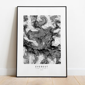 Impression de l'Everest - impression de carte topographique - affiche du mont Everest - Népal - carte topographique - impression - affiche - art mural - carte du mont Everest