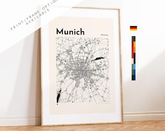 Munich Map Print - Munich City Map - Germany - Prints or Framed Prints - Custom Text Options - Different Colours Available
