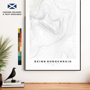 Beinn Dubhchraig-afdruk - contourkaart - Beinn Dubhchraig-poster - Schotland - topografische kaart - afdrukken - muurkunst - Beinn Dubhchraig-kaart