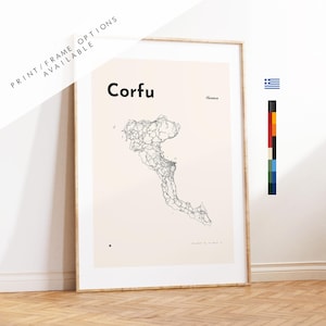 Corfu Map Print - Custom options/colours available - Prints or Framed Prints - Corfu, Greece - Custom Text for Gift