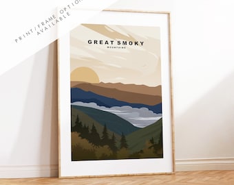 Pôster de viagem das Great Smoky Mountains - Parque Nacional dos EUA - Impressões, emolduradas ou em tela - Parques Nacionais dos EUA - Pôster de viagem - Presente