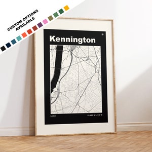 Kennington-kaartafdruk - aangepaste opties/kleuren beschikbaar - afdrukken of ingelijste afdrukken - Kennington London - aangepaste tekst voor cadeau