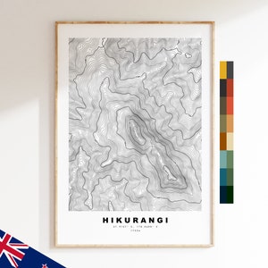 Mount Hikurangi Impression - Nouvelle-Zélande - Carte des contours  - Carte topographique - Impression - Affiche - Impression de carte