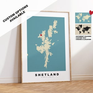Shetlandkaart afdrukken - gepersonaliseerd kaartcadeau - ingelijste of canvas opties beschikbaar - aangepaste tekstopties - gepersonaliseerd cadeau