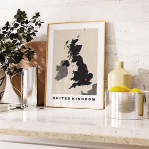 UK Map Print - Geschenk Landkarte - Vintage Style - Jahrestag - Hochzeit - Flitterwochen - Urlaub - Landkarte - United Kingdom