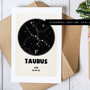 Biglietto di auguri Toro - Biglietto di auguri personalizzato con lo zodiaco - Biglietto di compleanno personalizzato - Biglietto vuoto - Busta riciclata inclusa - Compleanno - Nuovo bambino