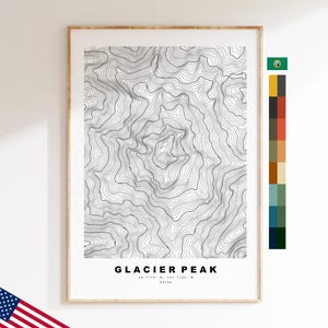Glacier Peak Druck - Vereinigte Staaten - Konturkarte - Topographie - Topografische Karte - Druck - Poster - Kartendruck
