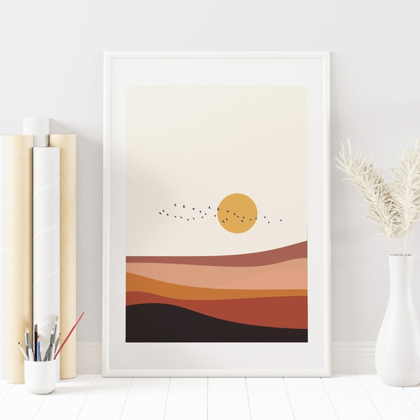 Abstract Desert Landscape Print - Mid Century  - Neutral Decor - Warm Wall Art - Neutral Colours - Scandinavian - Minimalist - Contemporary