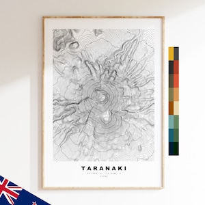 Taranaki Impression - Nouvelle-Zélande - Carte des contours  - Carte topographique - Impression - Affiche - Impression de carte