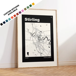 Stirling Map Print - Custom options/colours available - Prints or Framed Prints - Stirling, Scotland - Custom Text for Gift
