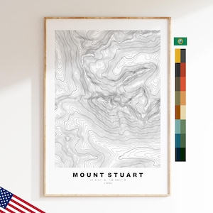 Mount Stuart Imprimir - Estados Unidos - Mapa de contorno - Topografía - Mapa topográfico - Imprimir - Póster - Impresión de mapas