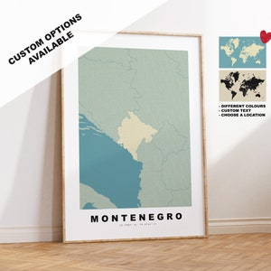 Montenegro Map Print - Personalised Map Gift - Framed or Canvas Options Available - Custom Text Options - Personalised Gift