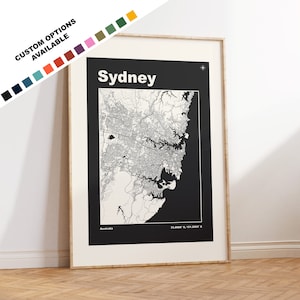 Sydney Map Print - Print, Framed or on Canvas - Sydney Poster - Sydney Australia - Custom Text Options - Map Wall Art - Gift