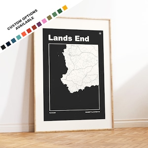 Lands End Print - Benutzerdefinierte Optionen / Farben erhältlich - Drucke oder gerahmte Drucke - Lands End, Cornwall - Benutzerdefinierter Text für Geschenk