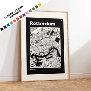 Rotterdam Karte Druck - Benutzerdefinierte Textoptionen - Rotterdam Stadtplan - Mid Century Modern - Benutzerdefinierte Farben - Rahmen- oder Leinwandoptionen - Geschenk
