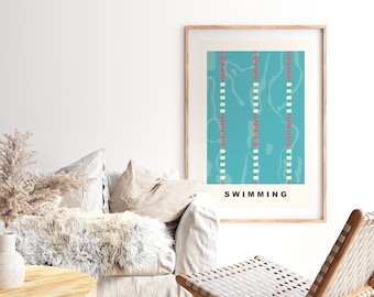 Swimming Print - Minimalist - Swimming Poster - Swimming Pool - Wall Art Print - Boys Room - Girls Room - Contemporary - Minimalist