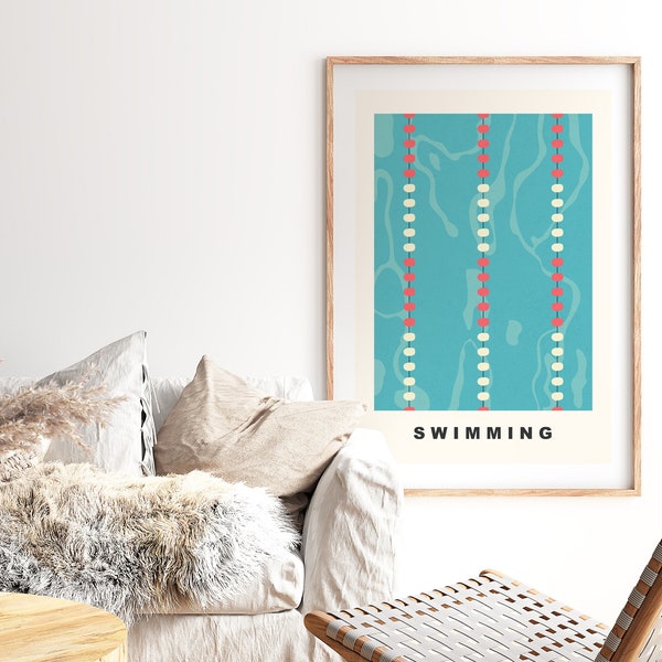 Swimming Print - Minimalist - Swimming Poster - Swimming Pool - Wall Art Print - Boys Room - Girls Room - Contemporary - Minimalist