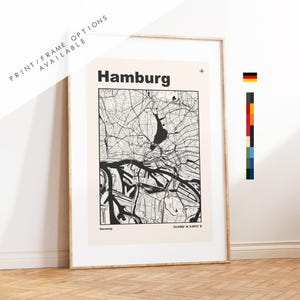 Hamburg Map Print - Hamburg City Map - Germany - Prints or Framed Prints - Custom Text Options - Different Colours Available