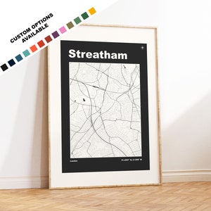 Streatham Map Print - Custom options/colours available - Prints or Framed Prints - Streatham London - Custom Text for Gift