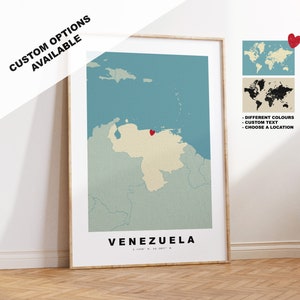 Venezuela Kartendruck - Personalisiertes Kartengeschenk - Rahmen- oder Leinwandoptionen verfügbar - Benutzerdefinierte Textoptionen - Personalisiertes Geschenk