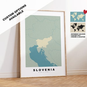 Slovenia Map Print - Personalised Map Gift - Framed or Canvas Options Available - Custom Text Options - Personalised Gift