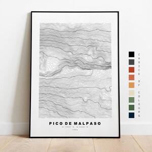 Pico de Malpaso Print - Konturkarte - El Hierro Map - Topographische Karte - Print - Poster - Wandkunst - Kanarische Inseln - El Hierro - Topographie