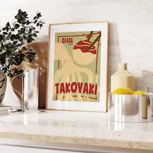 Takoyaki Print - Japanese Food Poster - Kitchen Print - Kitchen Wall Art - Mid Century Modern - Retro Style - Colourful - Kitchen Poster