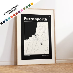 Impression de carte de Perranporth - Options personnalisées/couleurs disponibles - Impressions ou impressions encadrées - Perranporth Cornwall - Texte personnalisé pour cadeau