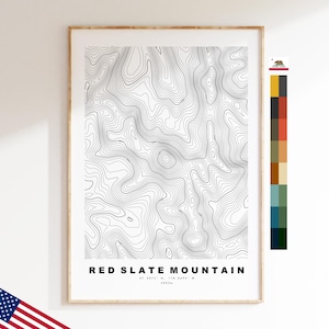 Red Slate Mountain Imprimir - Estados Unidos - Mapa de contorno - Topografía - Mapa topográfico - Imprimir - Póster - Impresión de mapas