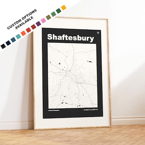 Shaftesbury Map Print - Custom options/colours available - Prints or Framed Prints - Shaftesbury, Dorset - Custom Text for Gift