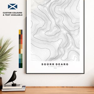Afdruk ontoegankelijke top - contourkaart - Sgurr Dearg-poster - Schotland - topografische kaart - afdruk - muurkunst - Skye - topografie