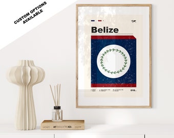 Belize Flag Print - Flag Poster - Mid Century Modern - Custom Options Available - Framed or Canvas Prints Available - Custom Gift