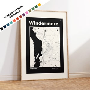 Windermere Map Print - Custom options/colours available - Prints or Framed Prints - Windermere Lake District - Custom Text for Gift