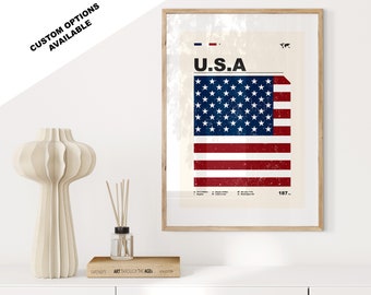 United States Flag Print - USA Flag Poster - Mid Century Modern - Custom Options Available - Framed or Canvas Prints Available - Custom Gift