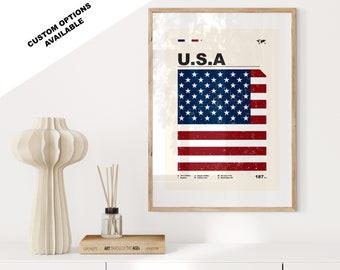 USA-Flaggendruck - USA-Flaggenplakat - Mid Century Modern - Kundenspezifische Optionen verfügbar - Gerahmt oder Leinwanddrucke verfügbar - Kundenspezifisches Geschenk