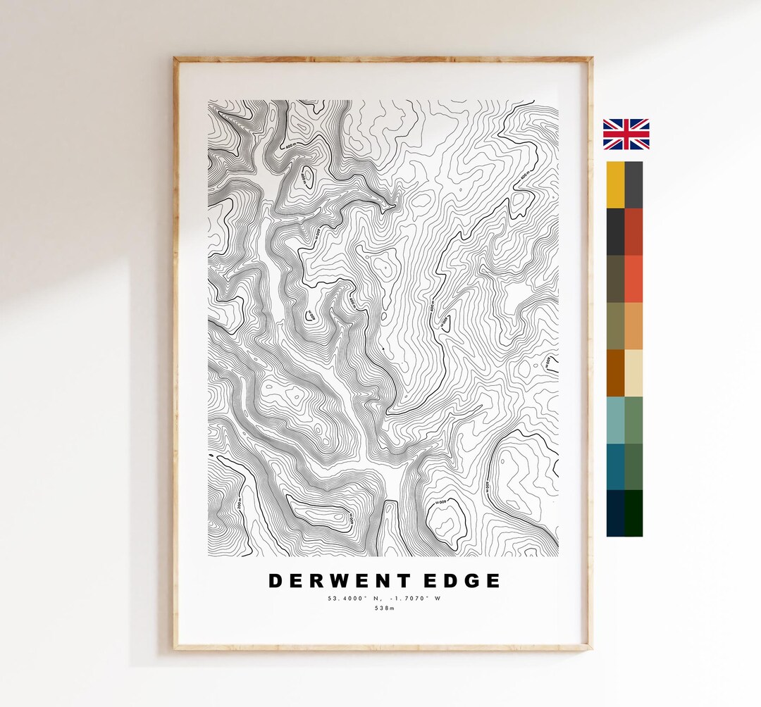 Derwent Edge Print - Contour Map - Derwent Edge Map - Topographic Map ...