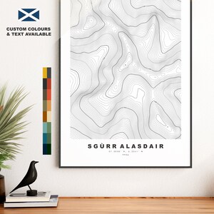Print Sgurr Alasdair - contourkaart - kaart Sgurr Alasdair - Schotland - topografische kaart - print - muurkunst - Skye - Sgurr Alasdair - topografie