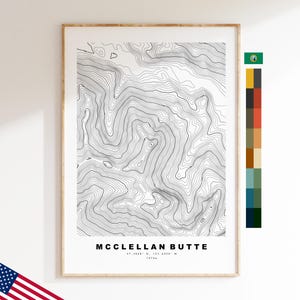 McClellan Butte-kaartafdruk - contourkaartafdruk - topografische kaart - poster - muurkunst - bergkaarten VS - Washington
