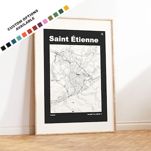 Impresión de mapa de Saint Etienne - Impresión, enmarcada o sobre lienzo - Impresiones o impresiones enmarcadas - Saint Etienne, Francia - Opciones de texto personalizadas - Mapas de Francia