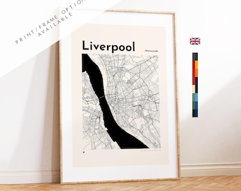 Karta över Liverpool - Anpassade alternativ/färger tillgängliga - Tryck eller inramade tryck - Merseyside, Storbritannien