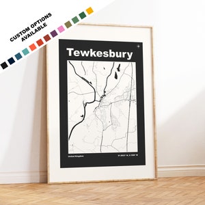 Tewkesbury Karte Druck - Benutzerdefinierte Optionen / Farben erhältlich - Drucke oder gerahmte Drucke - Tewkesbury Gloucestershire - Benutzerdefinierter Text für Geschenk
