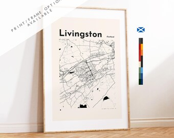 Livingston Map Print - Custom options/colours available - Prints or Framed Prints - Scotland