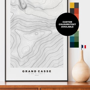 Grand Casse Karte - Die Alpen - Poster - Topographie - Kontur -  Kartenposter - Karte Drucken
