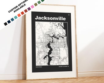 Jacksonville Map Print - Custom options/colours available - Prints or Framed Prints - Jacksonville, USA - Custom Text for Gift