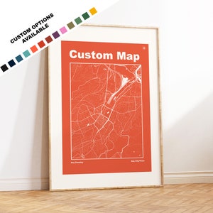 Custom Map Art Print - Choose Any Town or City  - 18 Colour Options - Custom Text for Gift - Warm / Minimal / Mid Century - Gift Options