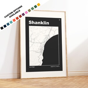 Impression de carte de Shanklin - Options/couleurs personnalisées disponibles - Impressions ou impressions encadrées - Shanklin, île de Wight - Texte personnalisé pour cadeau